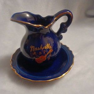 Nashville Miniature Picture and Basin Set Navy Basin Stand Music City USA